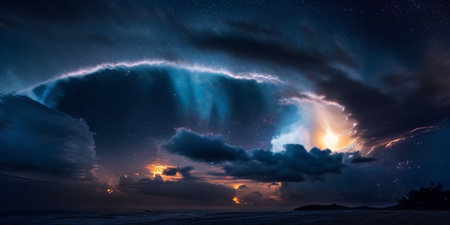 Fantastic night sky with stars. 3d render illustration.の素材