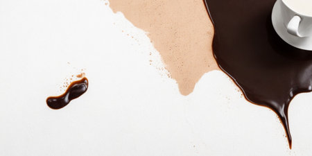 Coffee cup and chocolate on a white background, top viewの素材