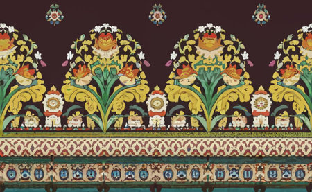 Traditional Thai style painting on the wall at Wat Phra That Doi Suthep, Chiang Mai, Thailand.の素材