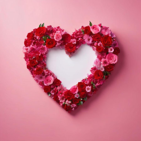 Heart made of beautiful flowers on color background, valentines day conceptの素材