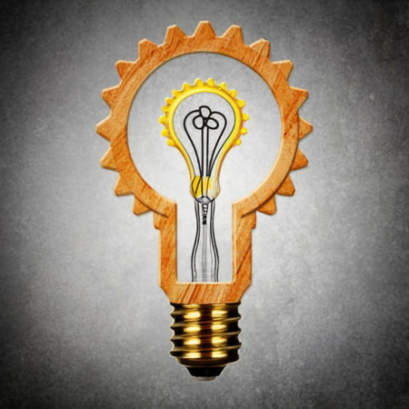 Idea concept with light bulb on grey background. 3D renderingの素材