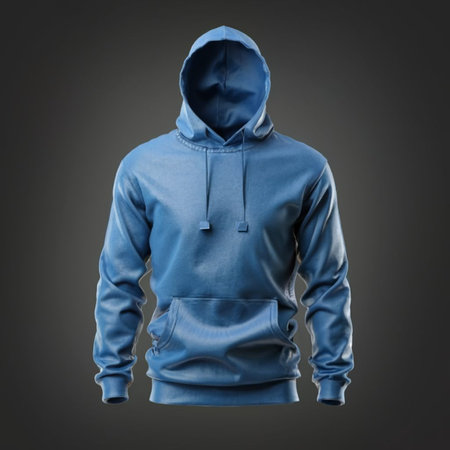Blue hoodie with hood isolated on black background. 3d renderingの素材