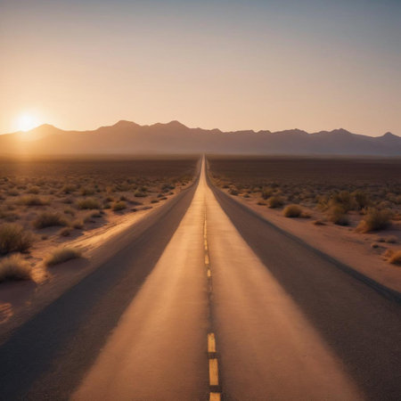 Road in the Namib desert at sunset, Namibia, Africaの素材