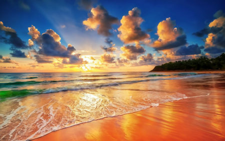 Beautiful seascape. Sunset on the beach. Nature composition.の素材