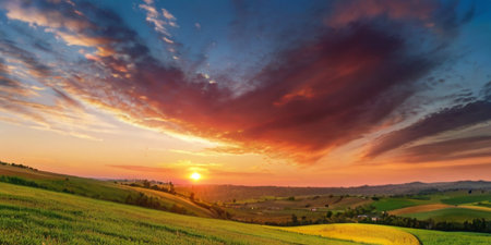 Sunset over Tuscany, Italy. Panoramic viewの素材