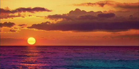 Beautiful sunset over the sea. Panoramic view of the sea.の素材