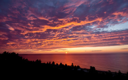 Sunset over the Black Sea in Sochi, Russia. Beautiful sunset over the Black Sea.の素材