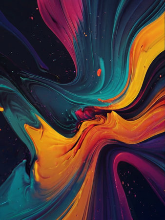 Abstract background of acrylic paint in blue, orange, yellow and purple tonesの素材