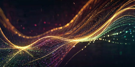 3d rendering of abstract particles in space with depth of field and bokeh effect. Futuristic background for science and technology presentation.の素材