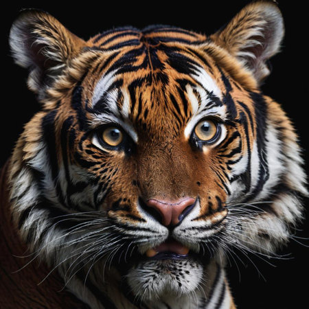 Portrait of a tiger on a black background. Close-up.の素材