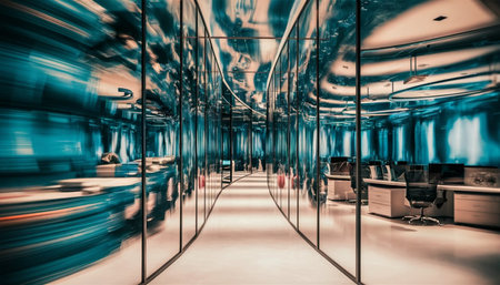 interior of a modern office building,blue toned image.の写真素材
