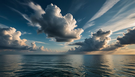 Beautiful seascape with clouds over the sea at sunset.