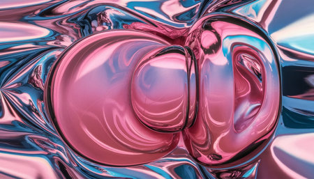 3d rendering of abstract metallic background in pink and blue colors.の写真素材