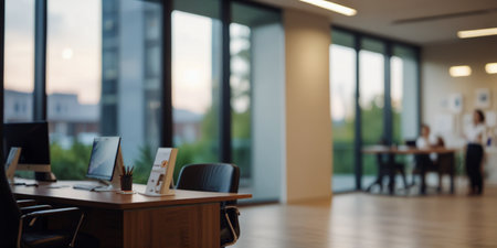 Business meeting in modern office. Blurred background with copy space.の写真素材