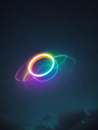 Neon ring on the background of the starry sky. 3d rendering