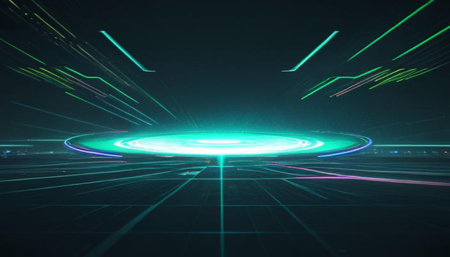 3d render, abstract background with neon lights, space for textの写真素材