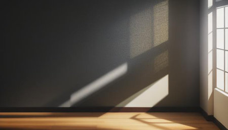 Empty room with window and sunlight. 3d render illustration mock upの写真素材