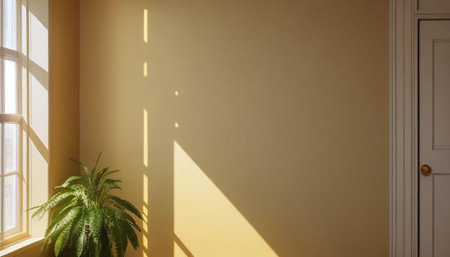 Empty room with a window and a plant. 3d rendering.