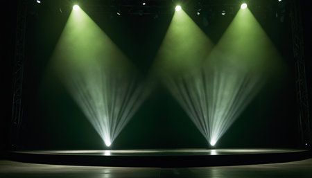 Stage Spotlight with Spotlights, Stage Podium Scene with Light Effectsの写真素材