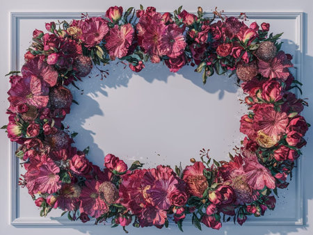 Wreath of dried flowers on a white background. Copy space.