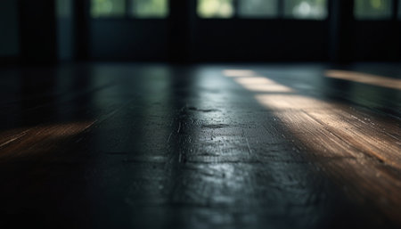 Wooden floor in a dark room with a shadow from the window