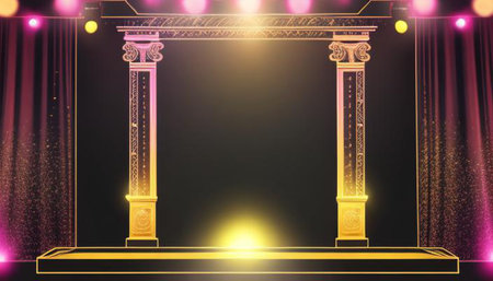 Stage with lighting, Stage Podium Scene with for Award Ceremony illuminated by spotlights. Vector illustrationの写真素材