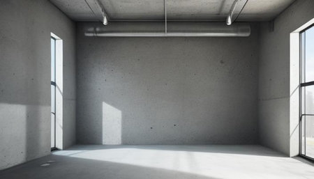 Empty concrete room interior with window. Mock up, 3D Renderingの写真素材