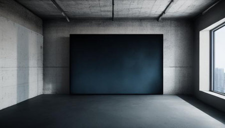 Empty interior with blank black billboard on concrete wall. Mock up, 3D Renderingの写真素材
