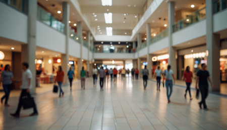 Blurred image of people walking in shopping mall, abstract background.の写真素材