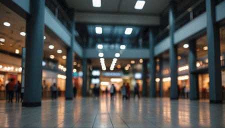 Blurred background of people walking in the shopping mall, shallow depth of focus.