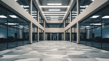 Interior of modern office building. 3d rendering toned imageの写真素材