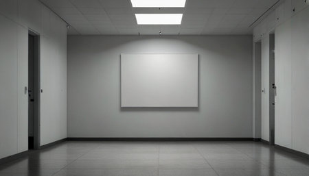 3d rendering of an empty room with a white canvas on the wall