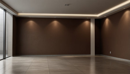 Interior of a modern office with brown walls and tiled floorの写真素材