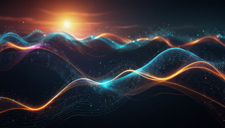 Abstract technology background with glowing particles. 3d rendering, 3d illustration.