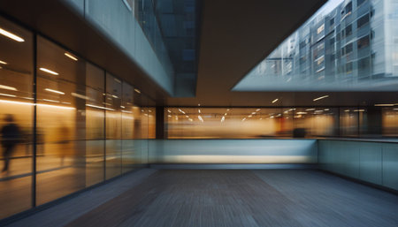 Interior of a modern office building. Blurred background, long exposure