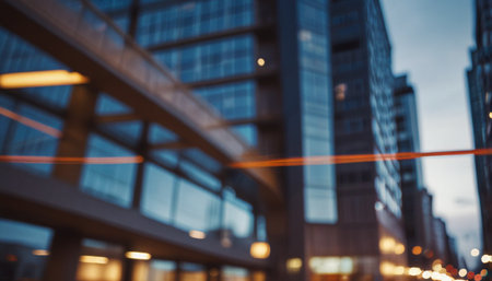 Blurred background of modern office building at night. Business concept.の写真素材