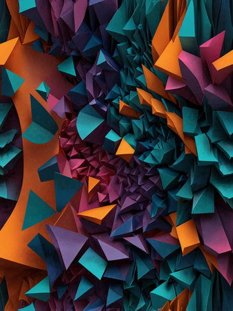 3d rendering of multicolored abstract geometric shapes in origami style