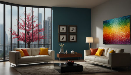 modern bright interiors apartment Living room 3D rendering computer generated image