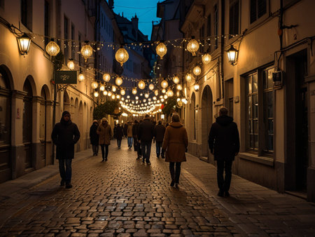 Street in the old town of Prague at night, Czech Republic.