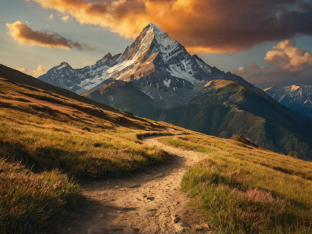 Trekking trail leading to Matterhorn peak, Zermatt, Switzerlandの写真素材