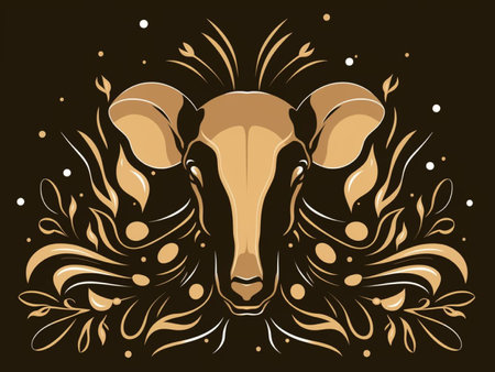 Vector illustration of the head of a goat with a pattern of flowersの写真素材