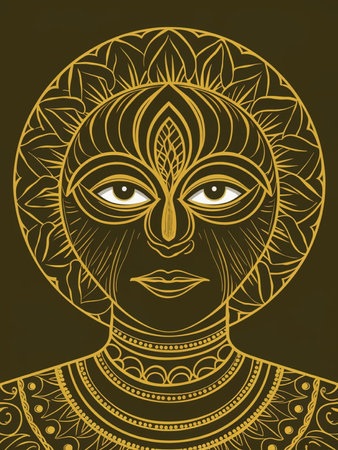 Beautiful vector hand drawn illustration of Hindu God Durga with ornamental face.の写真素材