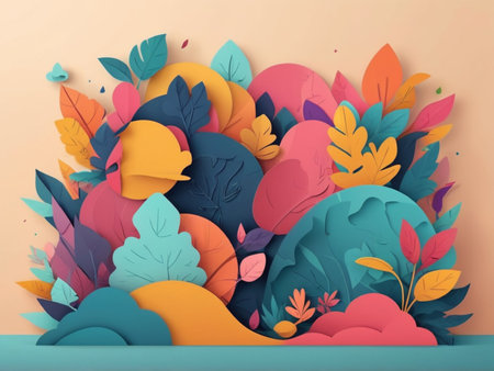 Autumn leaves background. Paper cut style. Vector Illustration.の写真素材