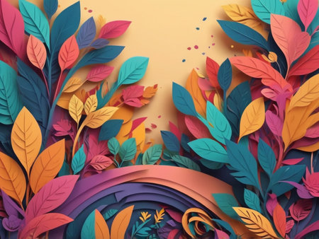 Autumn leaves background with space for text. 3d illustration.の写真素材