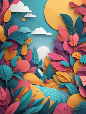 Paper art style of nature background. Paper art style. Vector illustration.