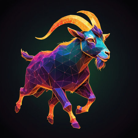 Low poly goat on a dark background. Geometric vector illustration.の写真素材