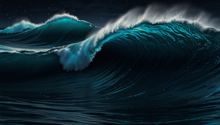 Blue ocean wave. 3d render illustration of ocean wave with light effect
