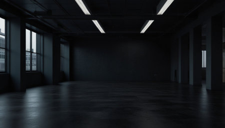 3d rendering of empty room with black floor and light from window