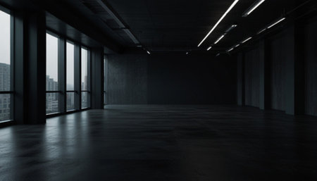 Abstract dark interior with empty concrete floor. Mock up, 3D Renderingの写真素材