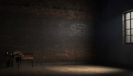 Empty room with armchair, brick wall and window. 3D renderingの写真素材